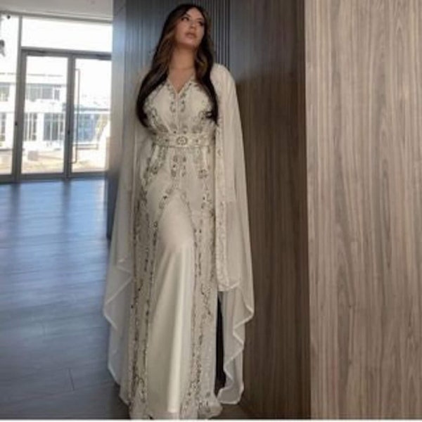Vente!! Caftan marocain de Dubaï Farasha Tenue africaine Demoiselle d'honneur Robe de soirée arabe Caftan de mariage Robe formelle pour femme Venez avec un foulard gratuit