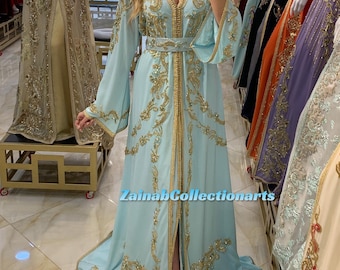 Beautiful Velvet African Attire Bridesmaid Abaya Muslim Wedding Gown Long Handmade Dubai Moroccan Kaftan with Long Tail Dress for Women