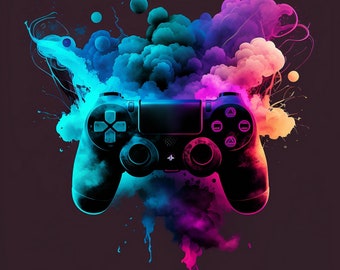 Game Room Decor Smoke Gaming Controller Poster, PNG - Gamer Life, Digital poster PNG, Sublimation Design, DTG, Gaming Wall Art