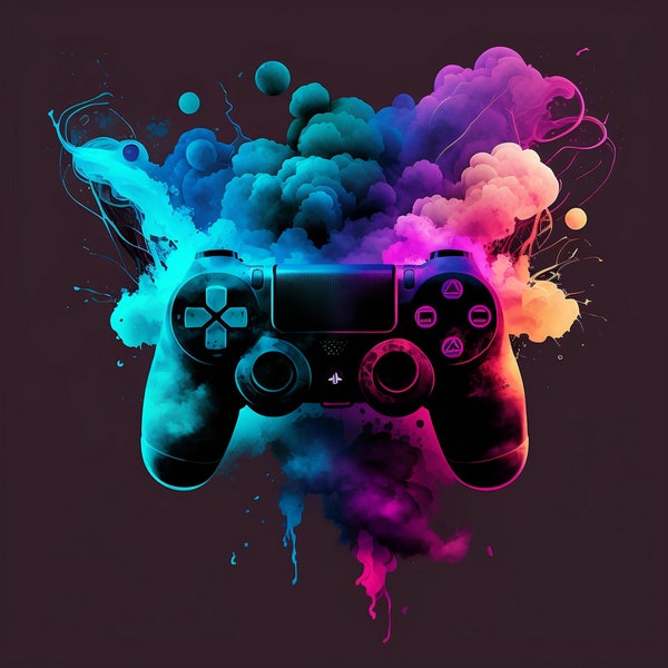 Game Room Decor Smoke Gaming Controller Poster, PNG - Gamer Life, Digital poster PNG, Sublimation Design, DTG, Gaming Wall Art