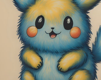 Pikachu and Pokemon inspired crayon art digital poster - Gamer Life, Digital shirt PNG, Sublimation Design, DTG, Gaming Art, digital poster