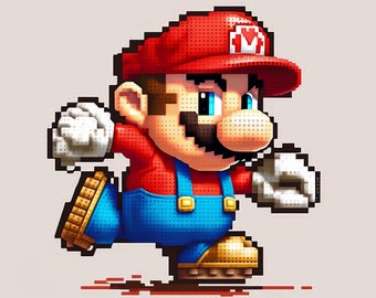 Mario Bros. PNG pixelado: Diseño de sublimación de camiseta de gamer (descarga digital)