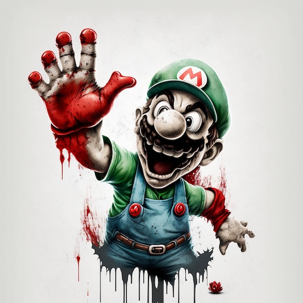 Super Mario Brothers, Mario Luigi Zombie, Transparent PNG - Gamer Life, Digital shirt PNG, Sublimation Design, DTG, Gaming Art