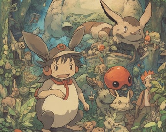 Studio Ghibli Inspired Pokemon Printable Poster PNG Digital Download - Game Room Decor, DTG, Sublimation, Gamer Design, PNG download