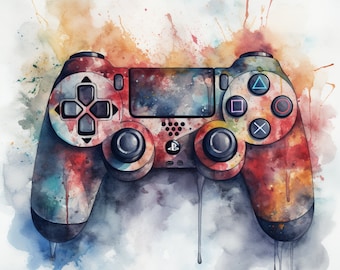 Watercolor Gaming Controller PNG: Gamer Art, Sublimation Design (Digital Download)