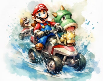 Mario Kart Watercolor Clipart: Super Mario PNG (Digital Download)