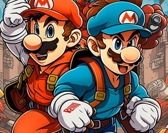 Super Mario Brothers Manga Design: Gamer Shirt PNG (Digital Download)