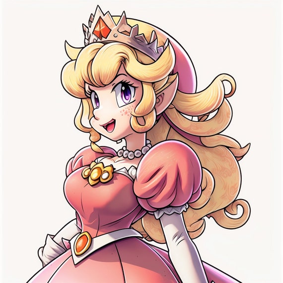 Cute Princess Peach Super Mario Brothers Digital Art, Manga