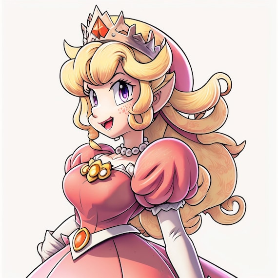 Cute Princess Peach Super Mario Brothers Digital Art, Manga