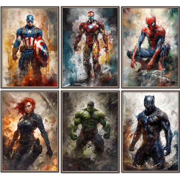 18 Superhero Wall Art, Superhero prints, Superhero Wall Art,Watercolor Illustration, Digital Download,Digital Print, Superhero Print,clipart