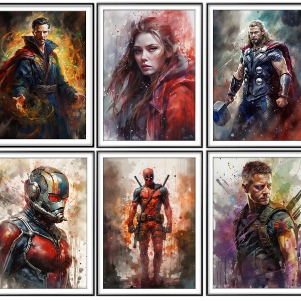 6 Superhero Wall Art #2, Marvell poster, Wonder woman, ant man, boys room decor, avengers, deadpool, Thor, Hawkeye, Scarlet Witch