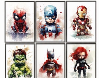 Superhero Kids Room Decor: Watercolor Art Prints (Digital Download)