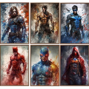 6 Superhero Wall Art #3, Marvell poster, Wolverine, avengers prints, superhero poster, boys room decor, avengers, Winter Solider, Red Hood