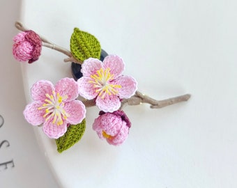Miniature Crochet Peach Blossom Brooch，Flower Brooch, plant brooch，Lucky Brooch, gift brooch，Mother's Day gift，a gift for her