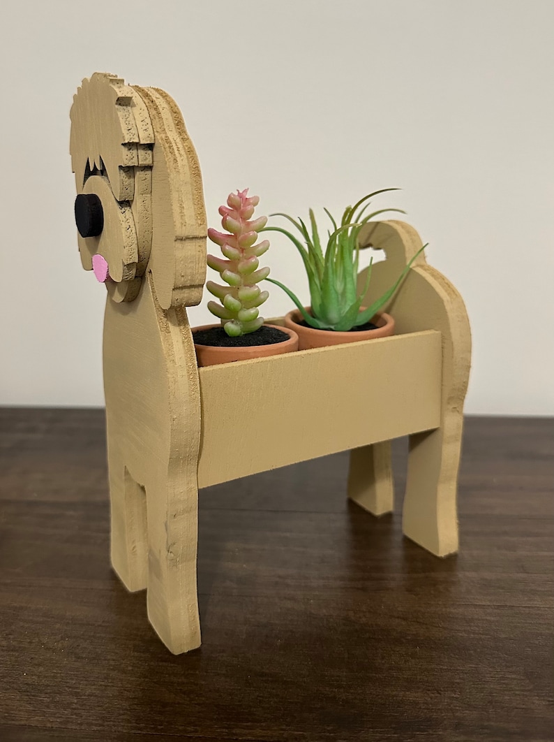 Golden Doodle Mini Wooden Succulent Flower Planter Box Small Desktop Model image 3