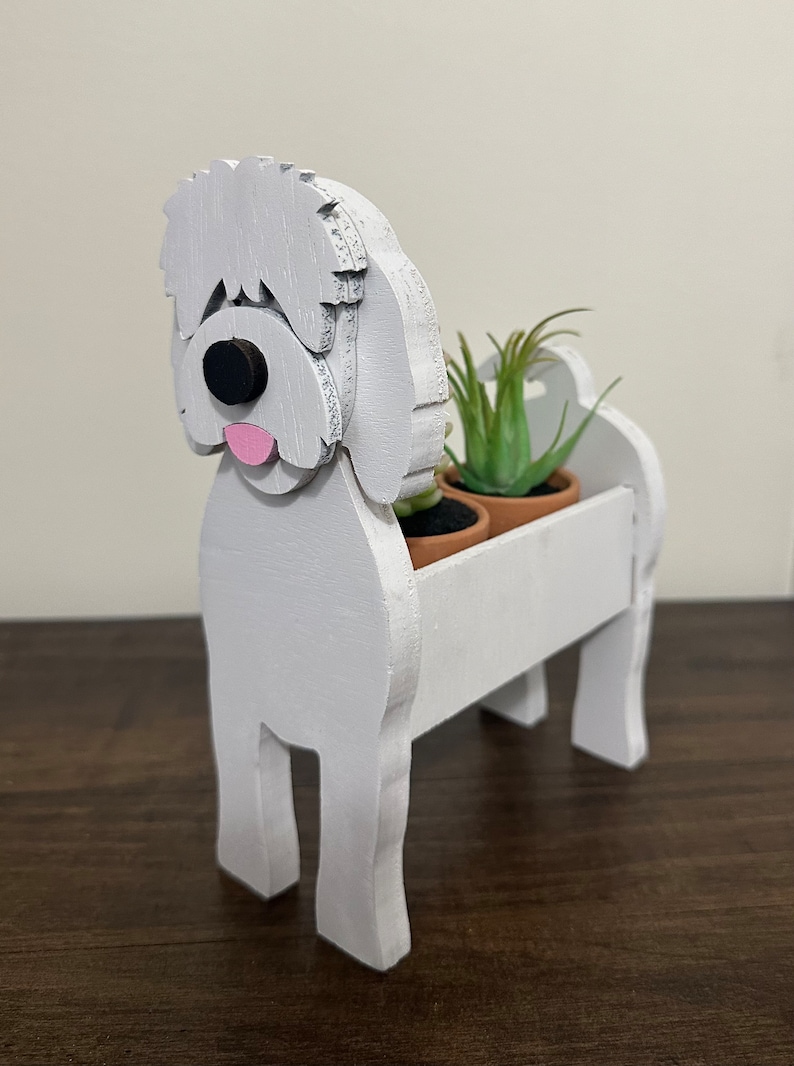 Golden Doodle Mini Wooden Succulent Flower Planter Box Small Desktop Model image 5