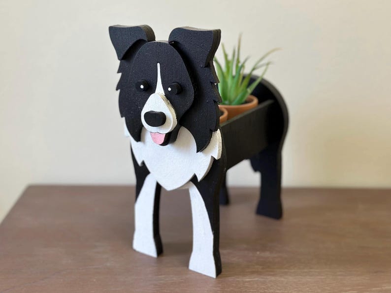 Border Collie Mini Wooden Succulent Flower Box for Desk Decor, Cute Dog Lover Gift, Small Indoor Planter Made in West Virginia