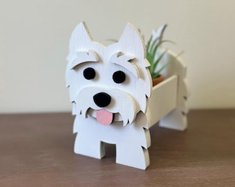 Westie Mini Wooden Succulent Flower Planter Box Small Desktop Model
