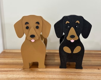 Dachshund Wiener dog Mini Wooden Succulent Flower Planter Box Small Desktop Model