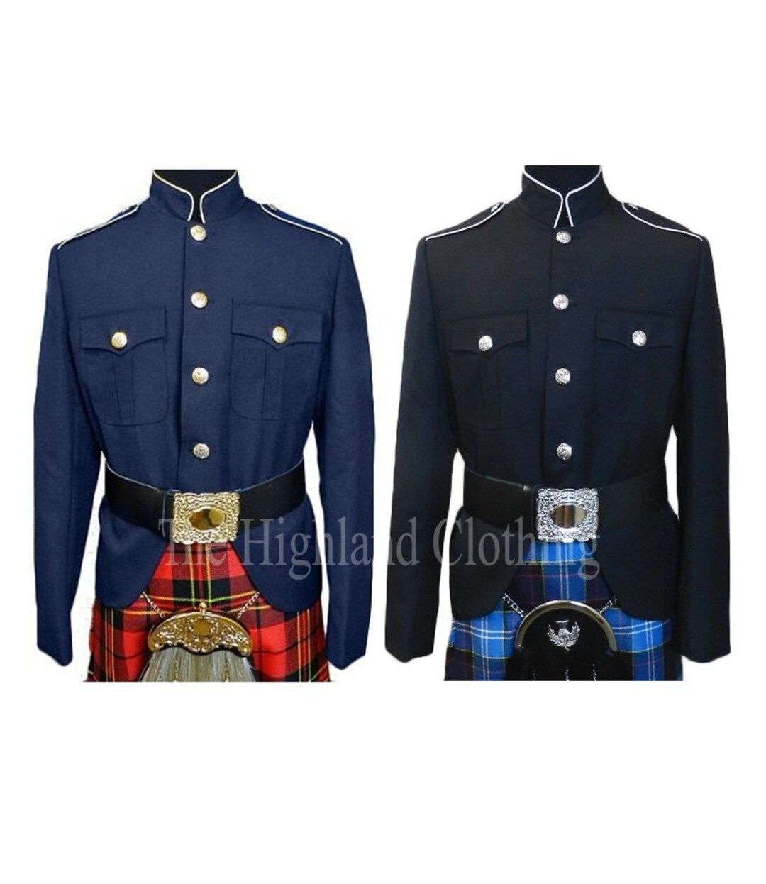 Scottish Class A Honor Guard Blue Kilt Jacket for Men With White Trim