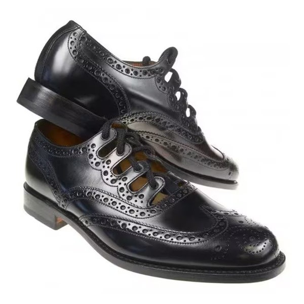 Scottish Ghillie Brogues Black Leather Kilt Shoes For Men - Mens Handmade Men's Real Leather Shoes With Leather Sole, Traditional Kilt Shoes