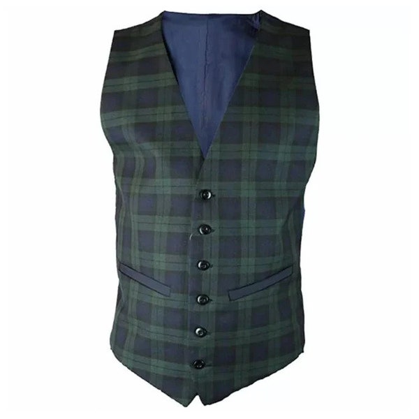 Scottish Black Watch Tartan Kilt Vest - Handmade 6 Button Tartan Waistcoat - Celtic Highland Tartan Vest - Gift For Him - Men's tartan vest