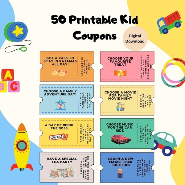 Printable Kids Reward Coupons, Editable Kids Coupons, Birthday Coupon, Reward Coupons for Kids, Kids Digital Prints, Kids Digital Download