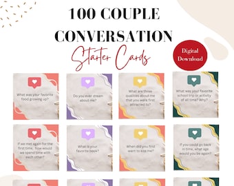 Printable couple conversation starters cards, couple questions card, couple date night games, relationship games, couple conversation cards