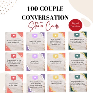 Printable couple conversation starters cards, couple questions card, couple date night games, relationship games, couple conversation cards