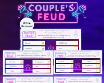 Printable Couple Feud, Family Feud, Game night, Date night games, Couples game night, trivia questions, valentine's day, anniversary gifts