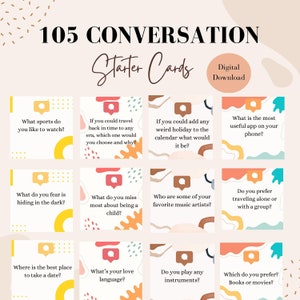 Afdrukbare startkaarten voor gesprekken, gesprekken aan tafel, ijsbrekerspellen, gesprekskaarten voor stellen, dinervragen, themakaarten