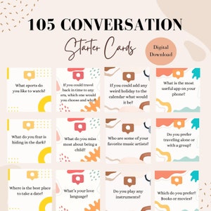 Printable conversation starters cards, table talk conversations, icebreaker games, couple conversation cards, dinner questions, topics cards