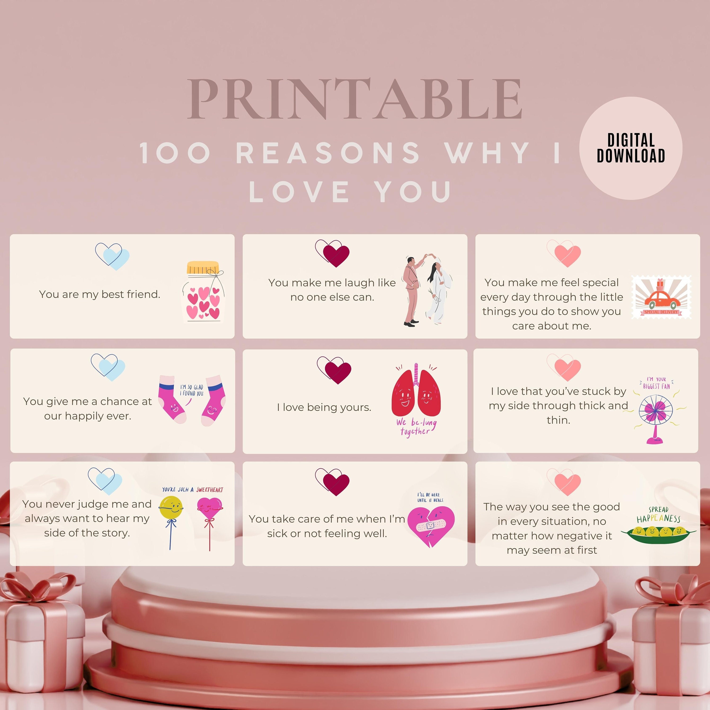 Reasons why I love you, couple cards, love messages, printable love notes, valentine's day, anniversary gift, love cards, editable canva