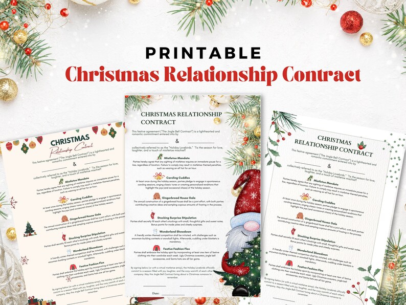 Printable Relationship Contract, Printable Christmas Couple Contract ...