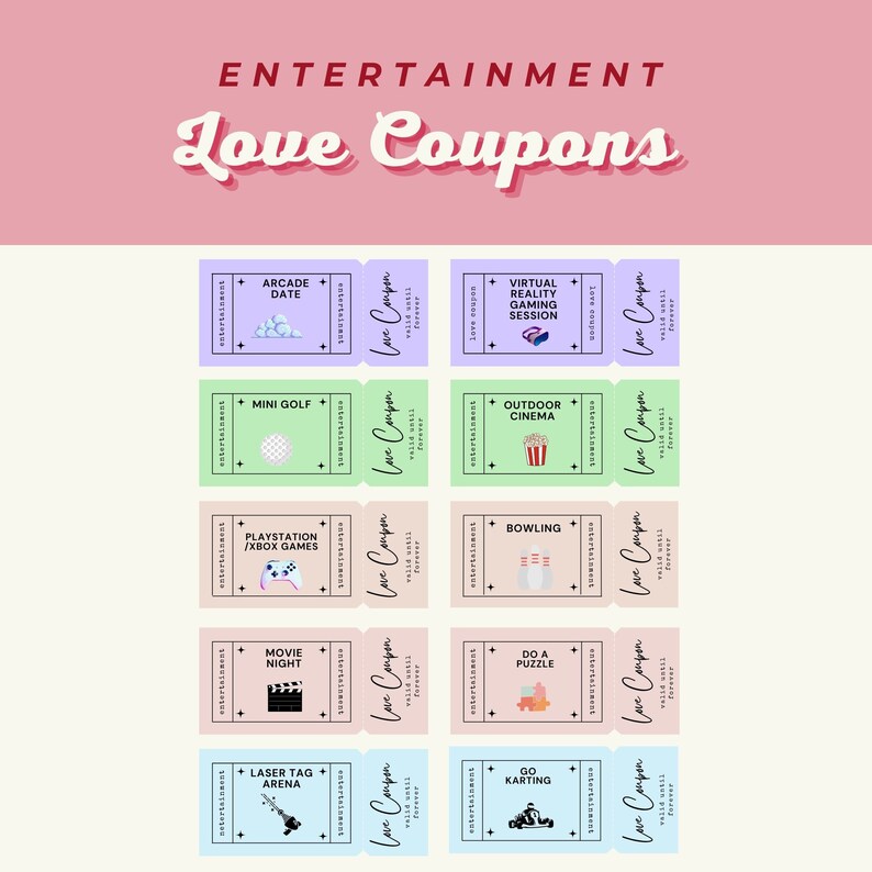 Printable Love Coupons, Digital Love Coupons for Him, Valentine's Day
