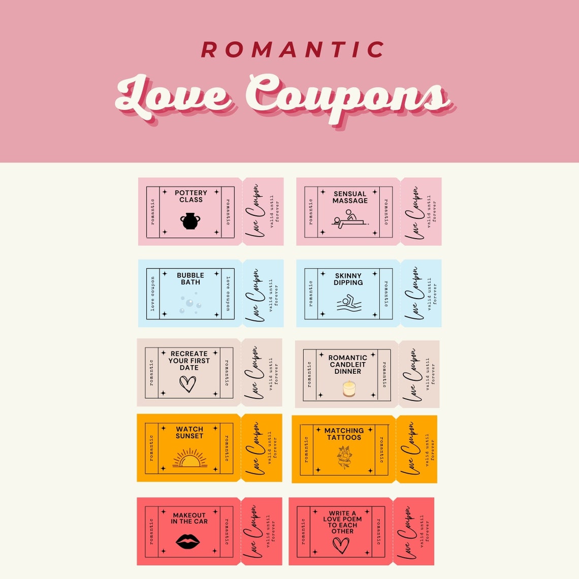 Printable Love Coupons, Digital Love Coupons for Him, Valentine's Day