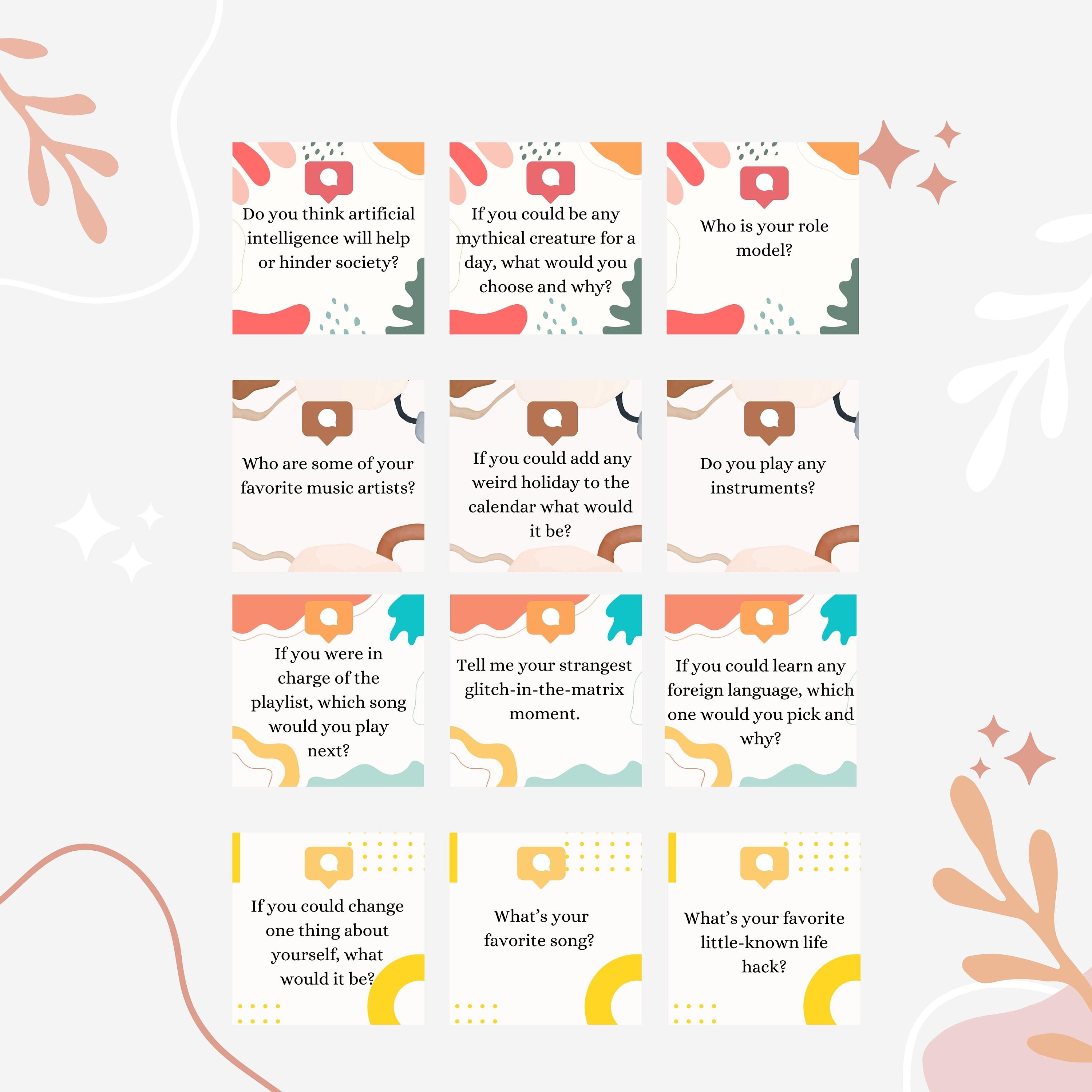 Printable Conversation Starters Cards, Table Talk Conversations, Icebreaker Games, Couple ...