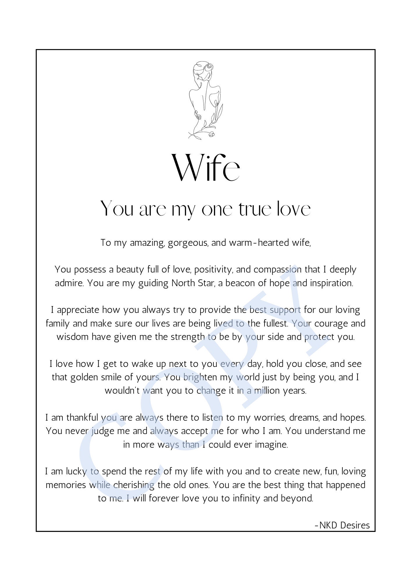 To My Wife Print Printable, Personalised Wife Print, A4 Wife Print ...