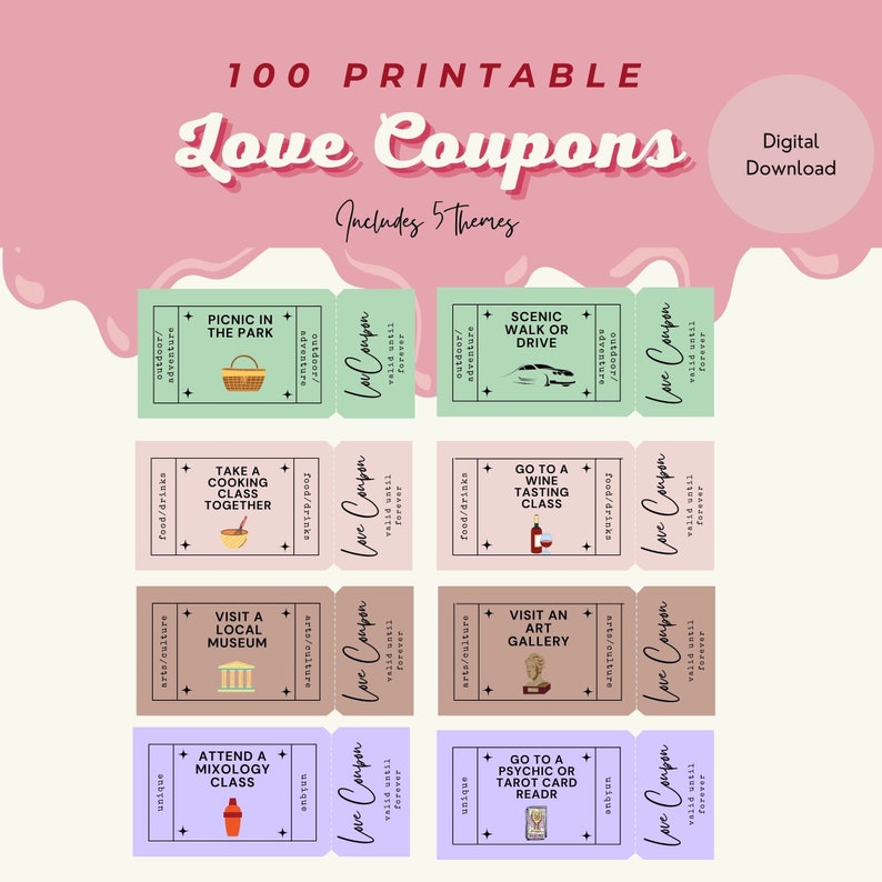Printable Love Coupons, Digital Love Coupons for Him, Valentine's Day