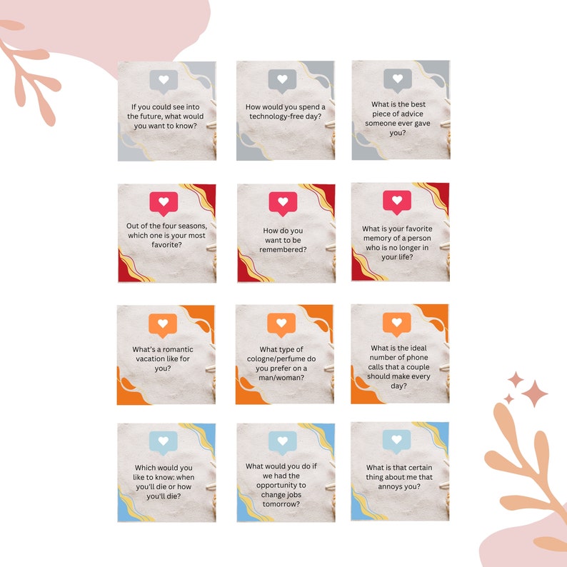 Printable Couple Conversation Starters Cards Couple Questions Etsy