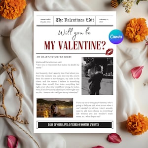 ¿Serás mi plantilla de periódico para el día de San Valentín? Plantilla de periódico para el día de San Valentín Regalo personalizado para el día de San Valentín Regalo editable para el día de San Valentín