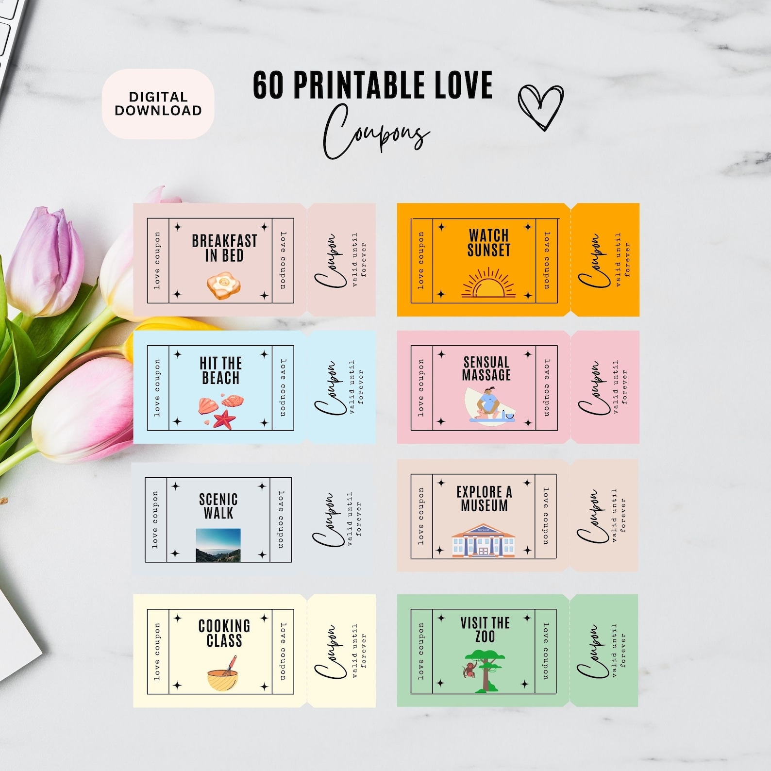 Printable Love Coupon Book for Him &amp; Her , Editable Canva Template, Digital Couples Coupon ...