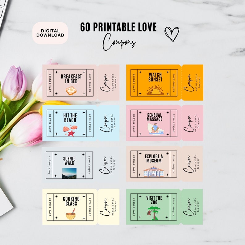 Printable Love Coupon Book for Him &amp; Her , Editable Canva Template, Digital Couples Coupon ...