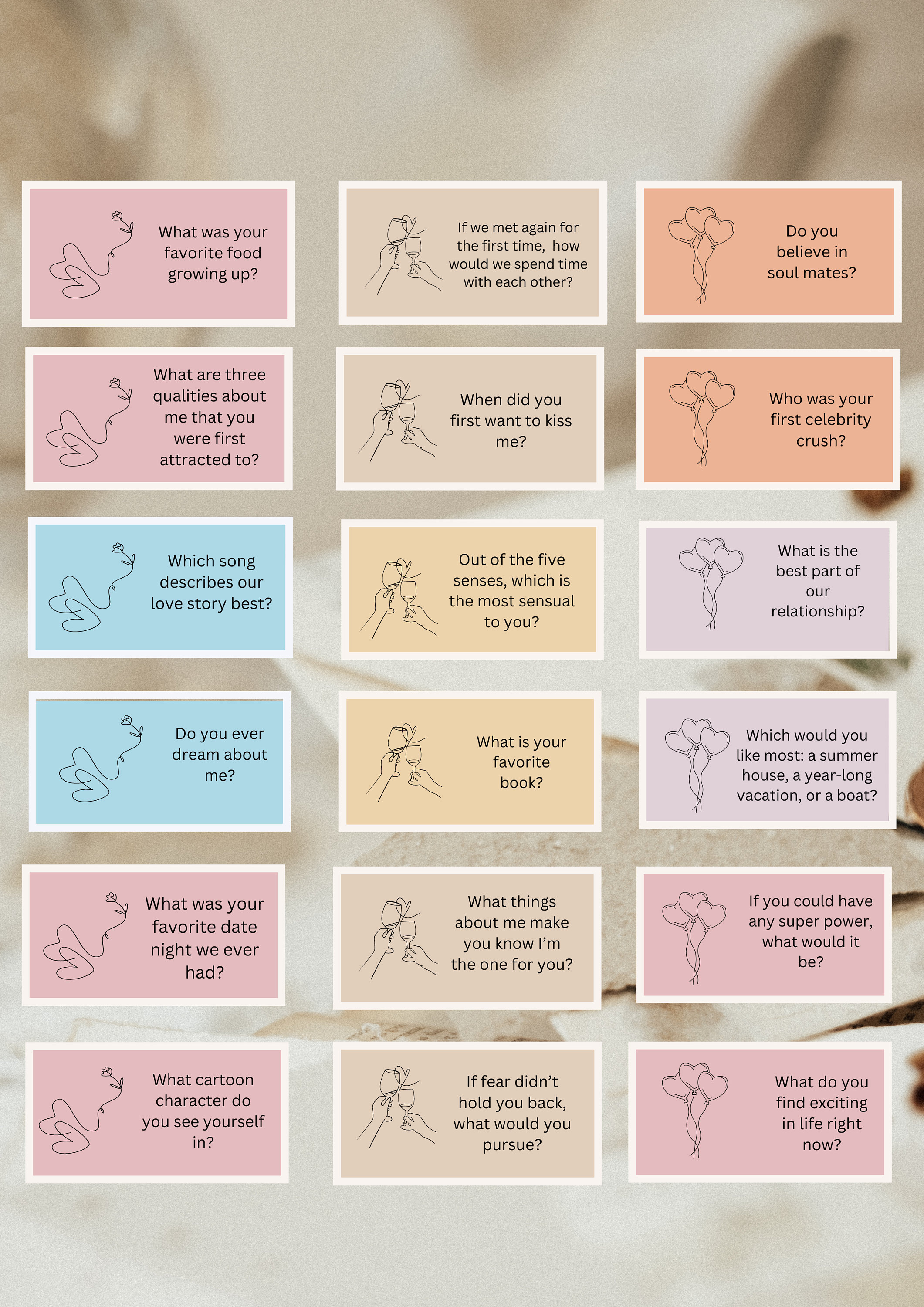 Printable Couple Questions Cards , Couple Conversation Cards ...