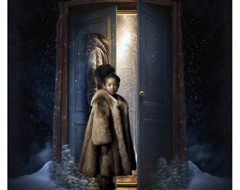 Armario para Narnia Fondo Digital - Invierno, telón de fondo digital con temática de libros infantiles para fotógrafos. Superposición estrellada / nevada incluida