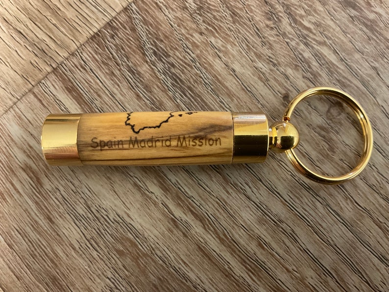 Mission Key Chain Custom Engraved Mission LDS Oil Vial - Olive Wood From the Holy Land ...