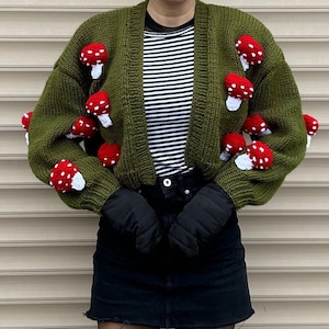 Mushroom Cardigan For women,Handmade Crop Muhsroom,Knit Crochet Sweater,Soft Mushroom Cardigan,Red Mushroom,Gift For Her,Valentines day gift