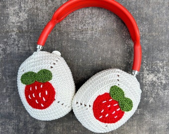 Strawberry AirPods Max Headphone Covers,Handmade Case,Strawberry Crochet Airpods Max,Knit Case,Fruit Bff Gift,Airpods Case