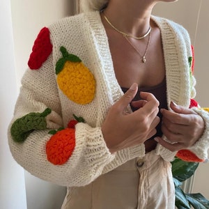Mixed Fruit Knit Sweater,cardigan for Women,colored Fruit Shaped  