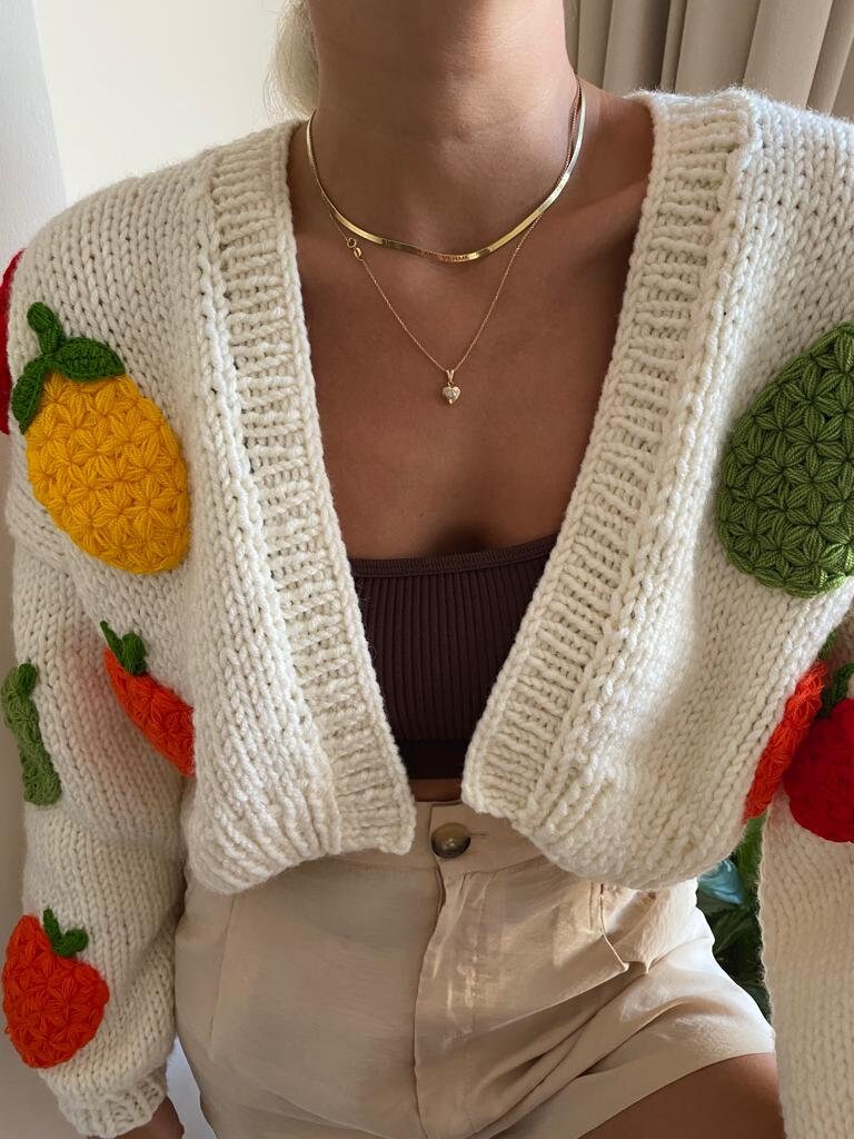 トップス leinwaude Fruits Mix Crochet Cardigan Cardigan for Women,mix Fruity Pattern,chunky Crochet Fruit